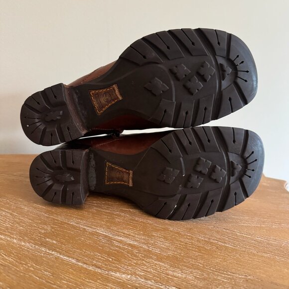 Timberland Genuine Leather Boots Block Heel Booties Distressed Tan Brown 7.5 - Picture 10 of 12